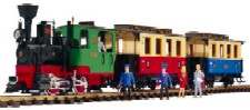 All aboard! This classic consist includes everything you need to enter the World of LGB. You get a Stainz steam locomotive with a big B�hler motor, electronic steam sound and a smoke generator. You also get two colorful passenger coaches, five figures, a full circle of track (1290 mm dia.), a quick-connect cable and a powerful 1 amp (230 volt) power pack. You don�t need any tools or anything else. Just open the box and go!
