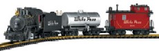 The White Pass & Yukon Route climbs rapidly from the Pacific Ocean over snow covered passes into the rugged Canadian northwest, and with this LGB train, you can model the �Scenic Railway of the World.� The set includes a 2-4-0 steam loco with smoke, a full circle of track (1290 mm dia.), power pack, quick-connect cable, instructions and more!
