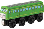 Daisy is back for 2007 only. Daisy is a classy, sassy passenger diesel. She believes she should only carry passengers and never pull trucks, though she soon learns that all work is important and now helps out whenever she can. Daisy is a classic character, and was in the Thomas Wooden Railway line from 1995 through 2004.
