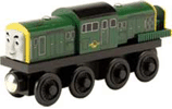 TDerek is back for 2007 only!  Derek is a kind and helpful engine. He was able to convince Bill and Ben, after helping them at the Brendham Docks, that not all diesels cause trouble. Derek is a classic character, and was in the Thomas Wooden Railway line from 2001 through 2002.