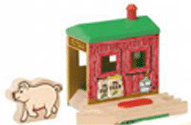 Little engineers will have hours of countless fun visiting McColl's Pig Shed and listening to the pig as they travel over the tracks on their way to great Sodor adventures! Sounds can also be activated by pressing on roof top. The little pig fits in the shed and open windows allow for little engineers to peek in on the pig.